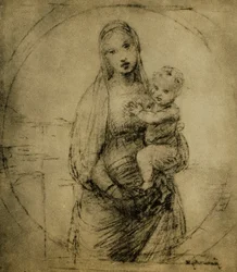 ラファエルが描いた大公のマドンナのための勉強。内閣描画と版画、ウフィツィ美術館、フィレンツェ